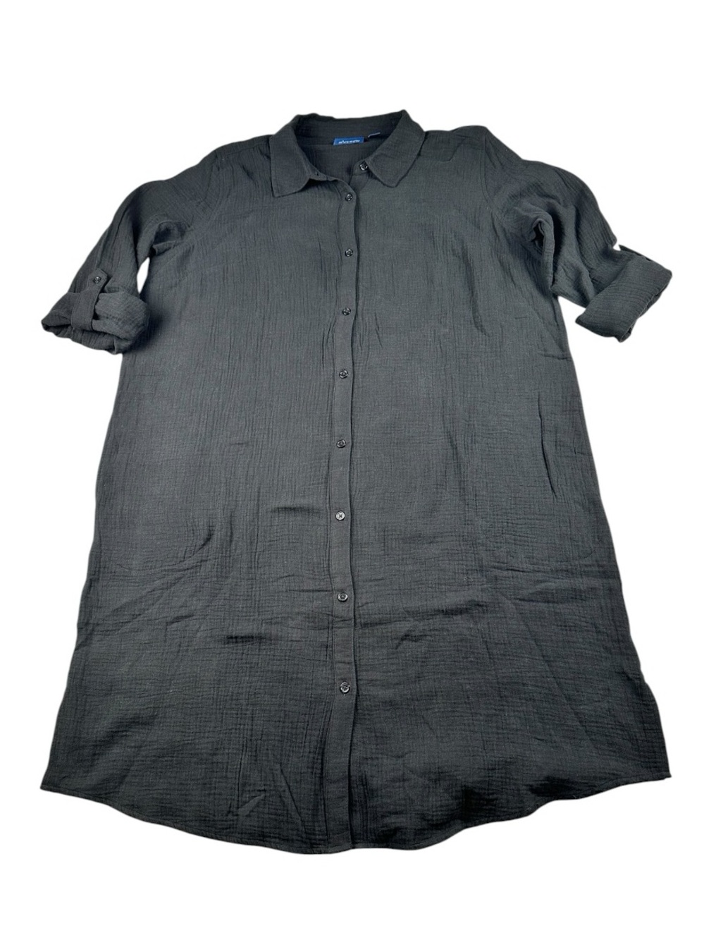 D & Co Beach Cotton Gauze Button Front Cover Up Shirt Dress Black L - Picture 2 of 10